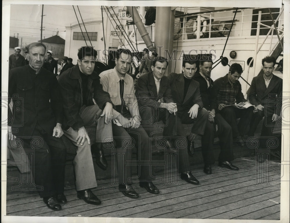 1941 Press Photo Greek Sailors Aboard Japanese Ocean Liner Ginyo Maru, L.A.