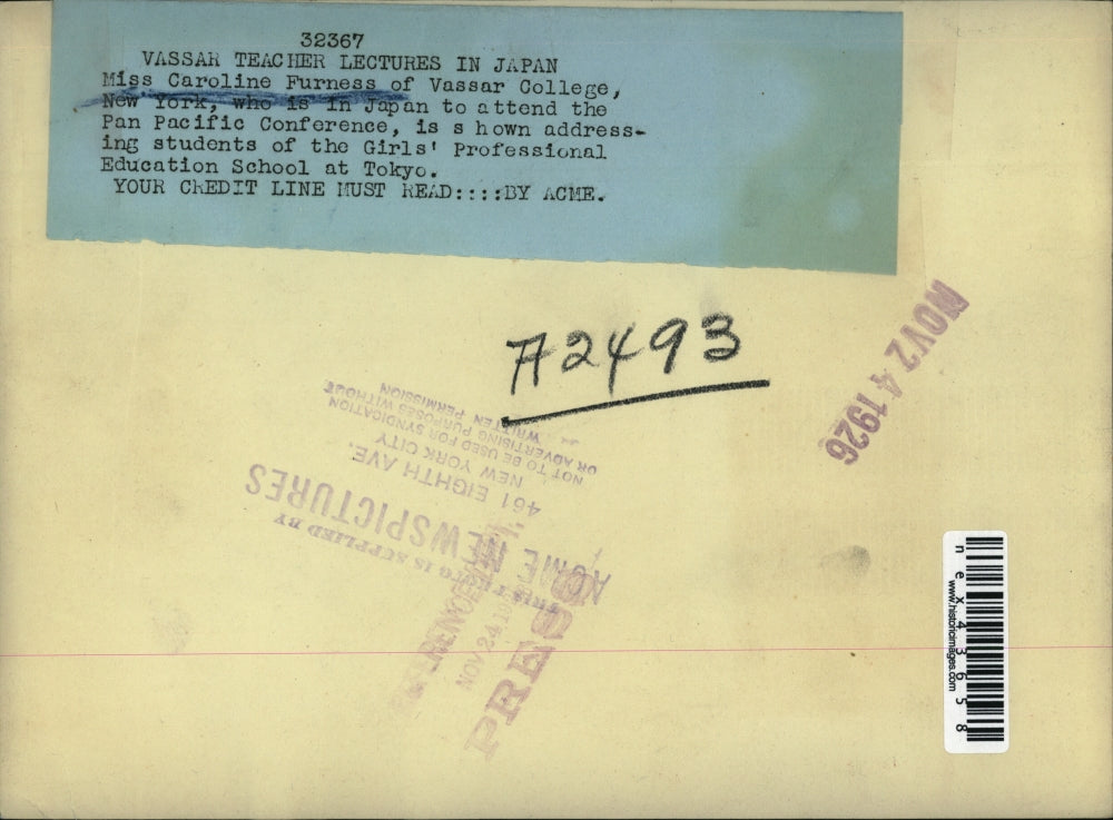 1926 Press Photo Caroline Furness of Vassar College NY at a Toyko school