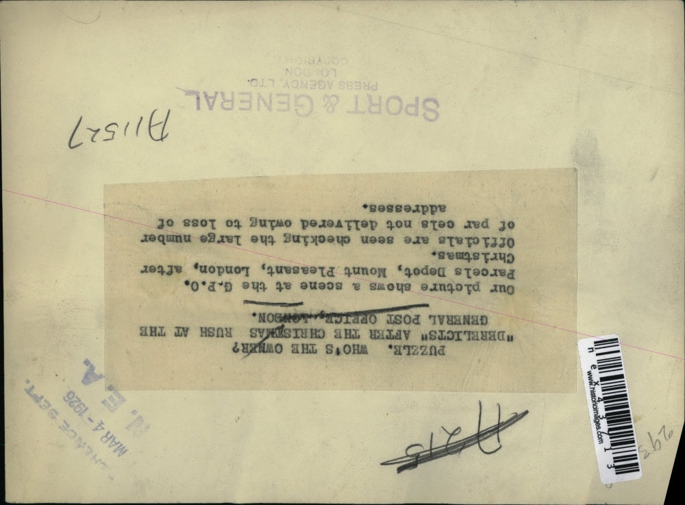 1926 Press Photo "Derelicts" after the Christmas rush at the General Post Office