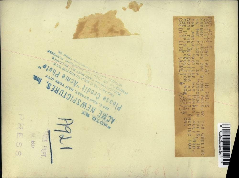 1937 Press Photo Bastille Day Parade in Paris. French troops shown passing the