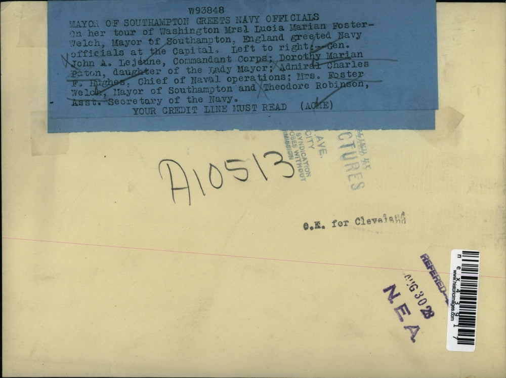 1928 Press Photo Mayor of Southampton greets Navy Officials