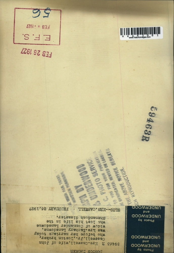 1927 Press Photo Mrs Caswell to wed Zachary Lanesdowne