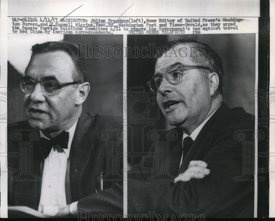 1957 Press Photo Wash Dc Julius Frandsen editor UP & JR Wiggins of Wash Post