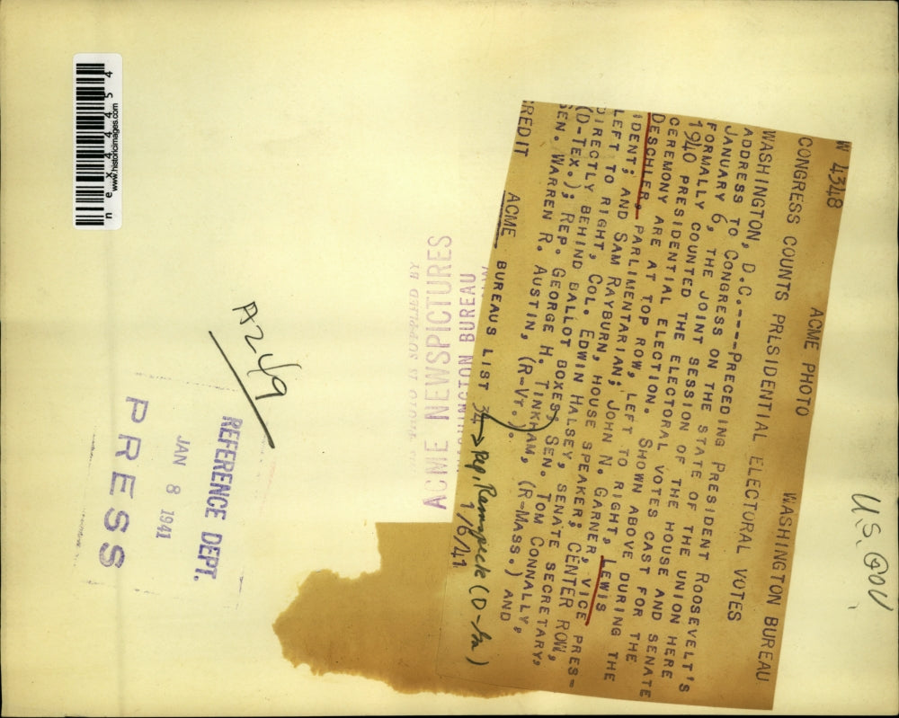 1941 Press Photo Congress Counting Presidential Electoral Votes Before Address