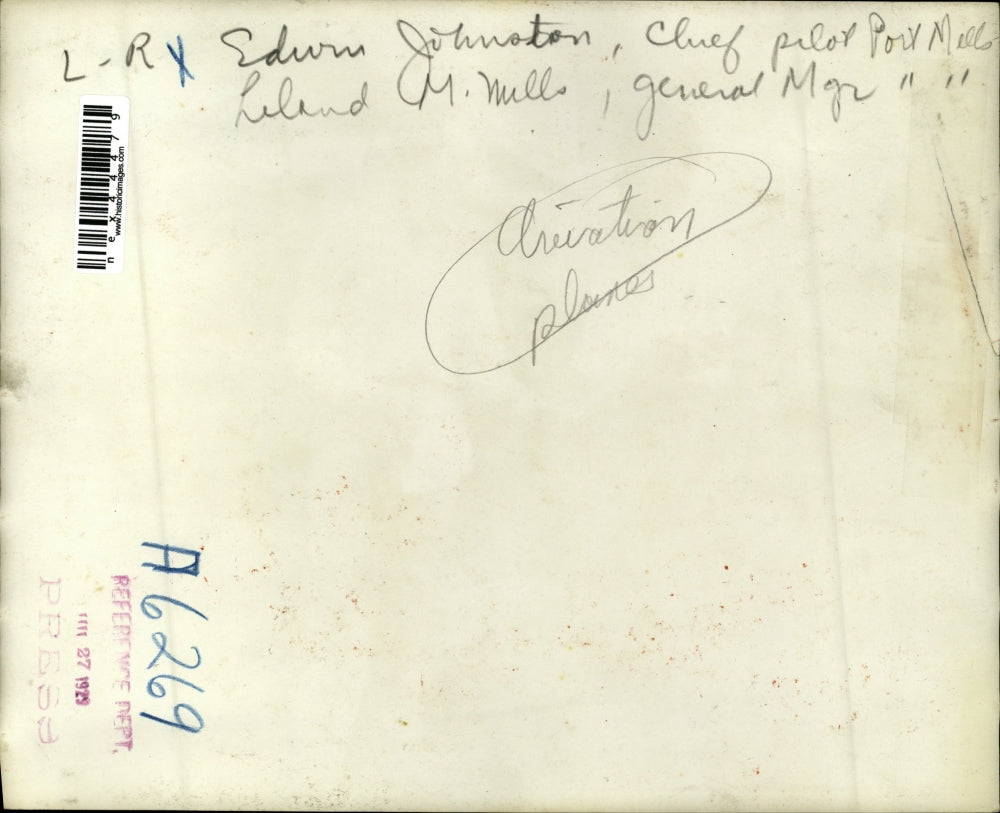 1929 Press Photo Edwin Johnston Pilot and M.Mills General Manager Port Mills