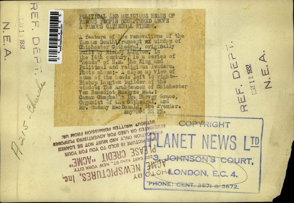 1932 Press Photo South Transept window of Chichester Cathedral