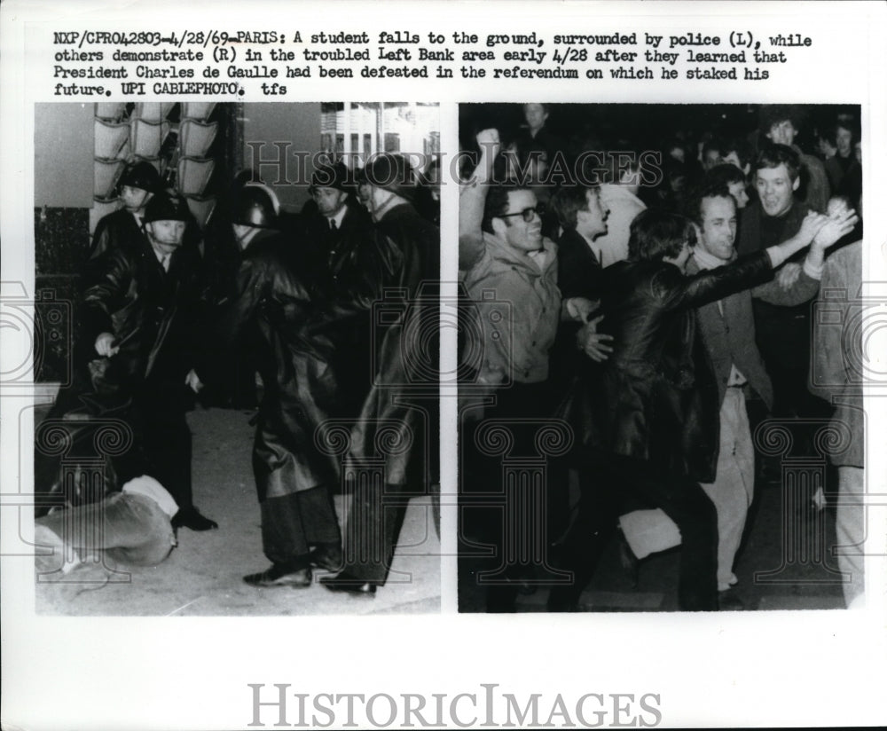 1969 Press Photo Paris France, demonstration President Charles De Gaulle lost