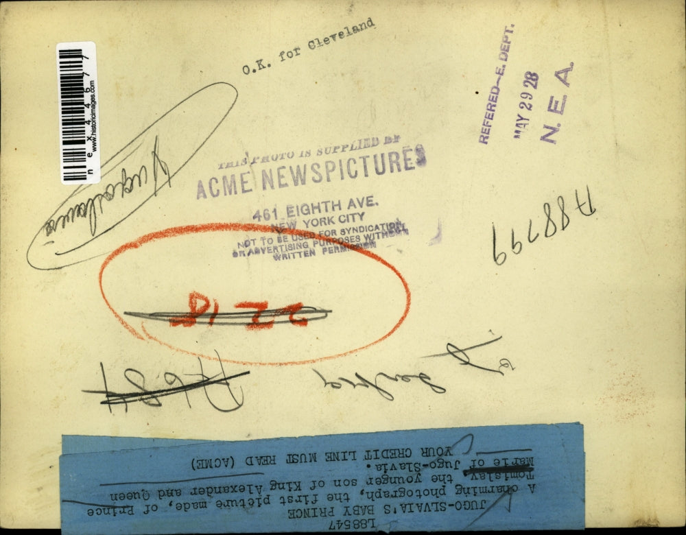 1928 Press Photo Baby Prince Tomislay of Jugo-Slavia