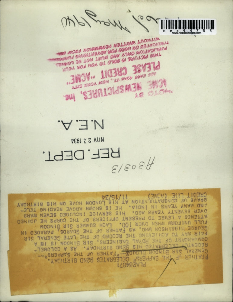 1934 Press Photo Sir Bindon Bloud - nex44763