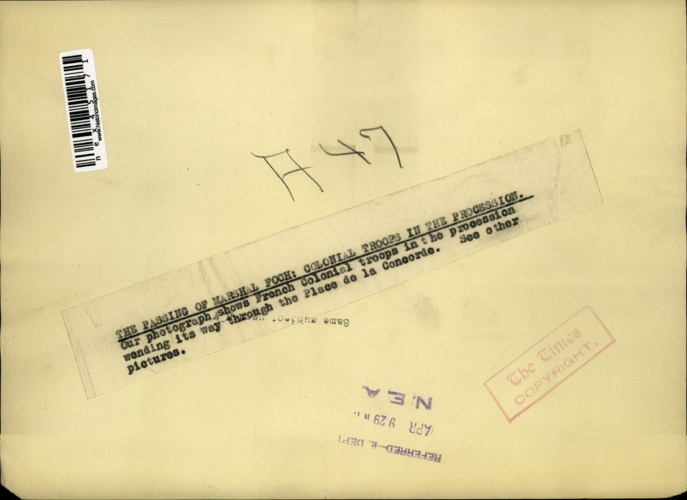 1929 Press Photo Marshall Foch funeral procession at Place de la Concorde France