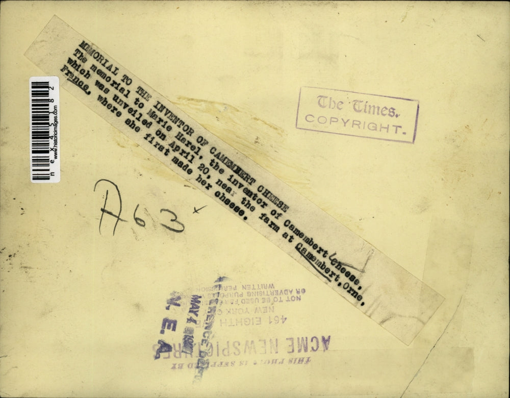 1927 Press Photo Memoria to marie Harel inventor of Camembert Cheese