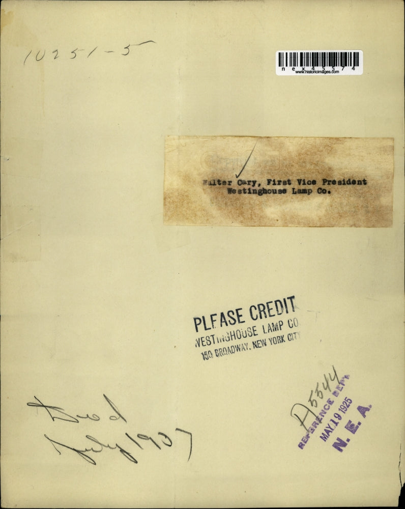 1925 Press Photo Walter Cary, first vice president of Westinghouse Lamp Company