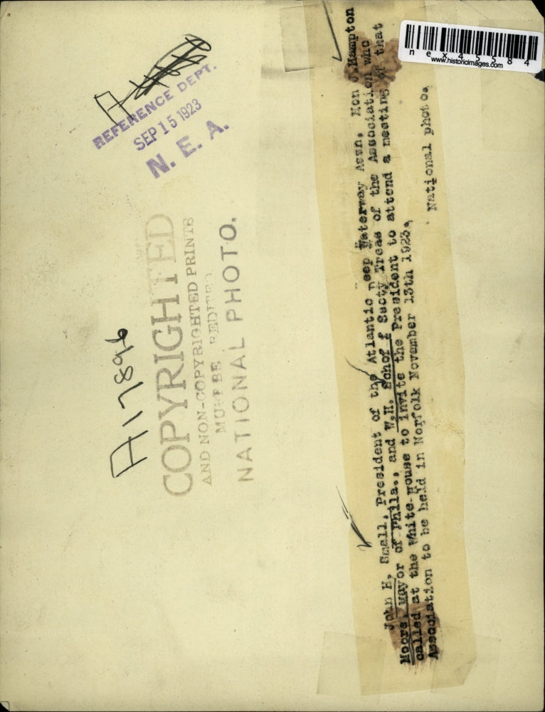 1923 Press Photo John H. Small, Hon. J. Hampton Moore and W.H. Schof