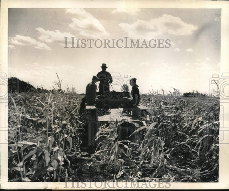 Load image into Gallery viewer, 1949 Press Photo Martin Beer and his son Gordon start for the Cornfield
