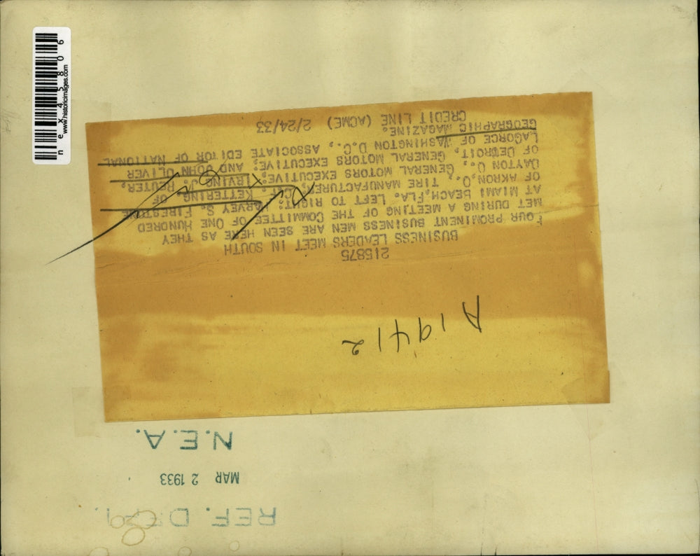 1933 Press Photo Harvey Firestone, CF Kettering, Irving Reuter, John LaGorge