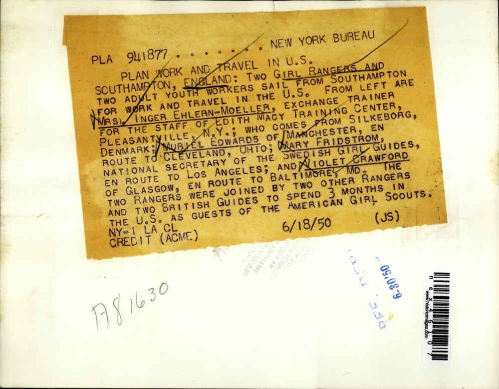 1950 Press Photo Southampton England Girl Rangers Edwards, Fridstrom, Crawford