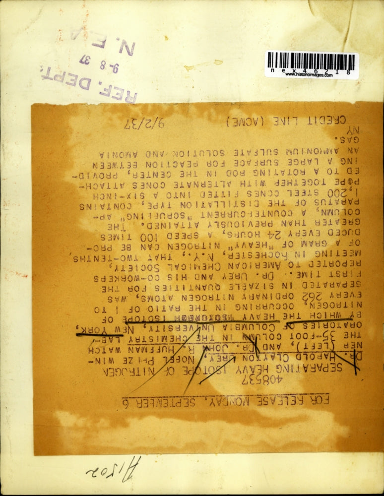 1937 Press Photo Separating Heavy Isotopes From Nitrogen