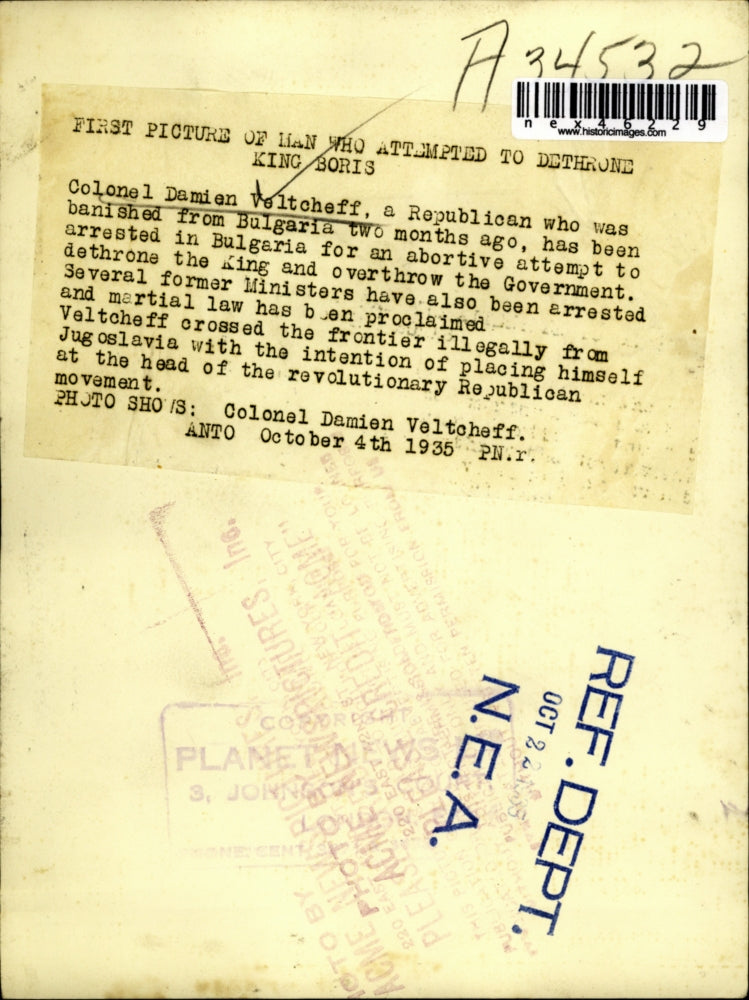 1935 Press Photo Damien Veltcheff Arrested in Bulgaria for Treason