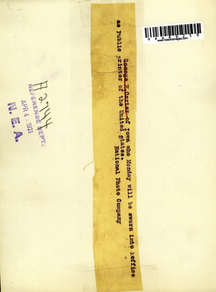 1921 Press Photo George H Carter, Public Printer of the United States