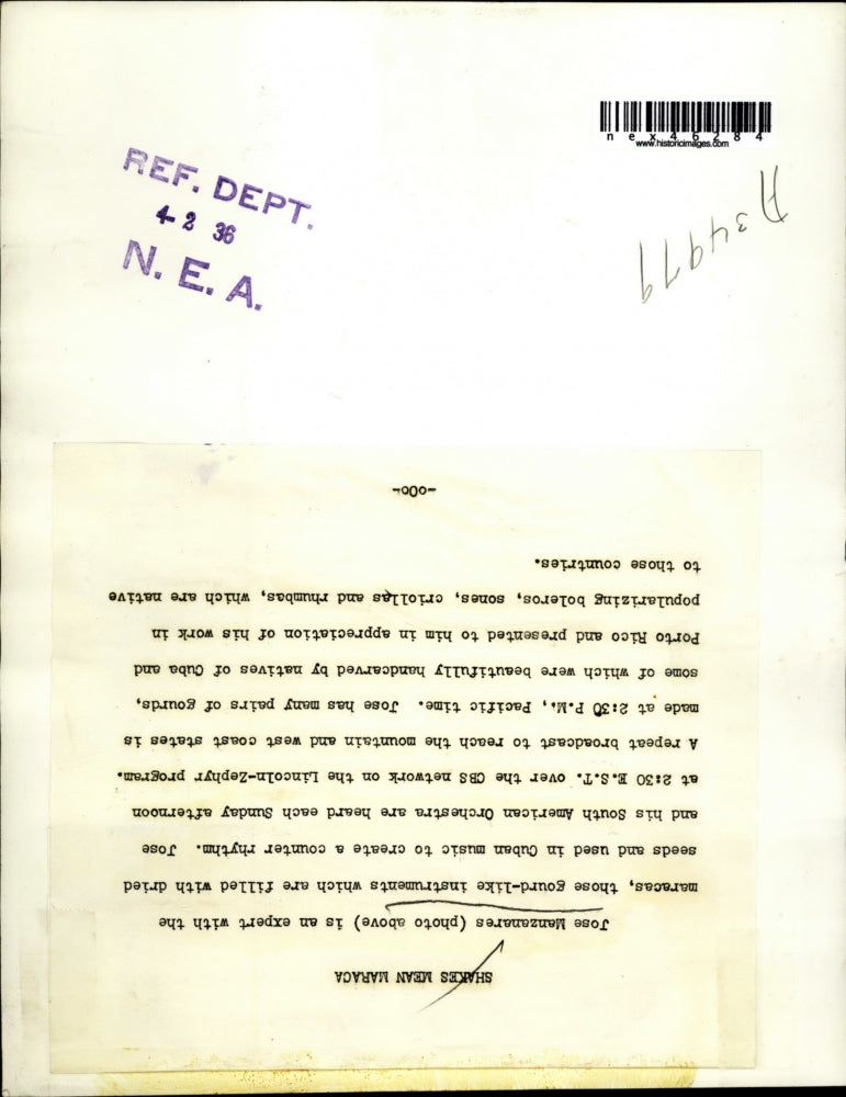 1936 Press Photo Jose Manzanares & his South American Orchestra performs on CBS