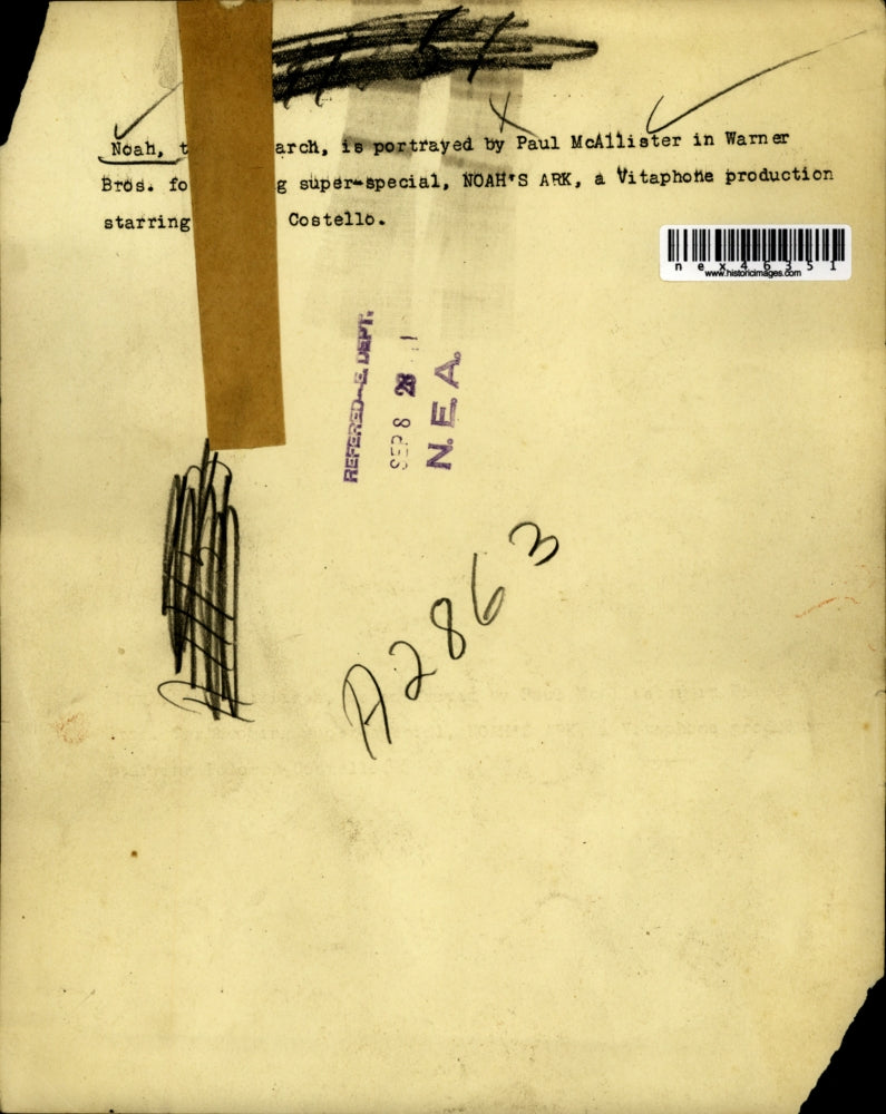 1928 Press Photo Noah played by Paul McAllister in Passion play for Warner Bros