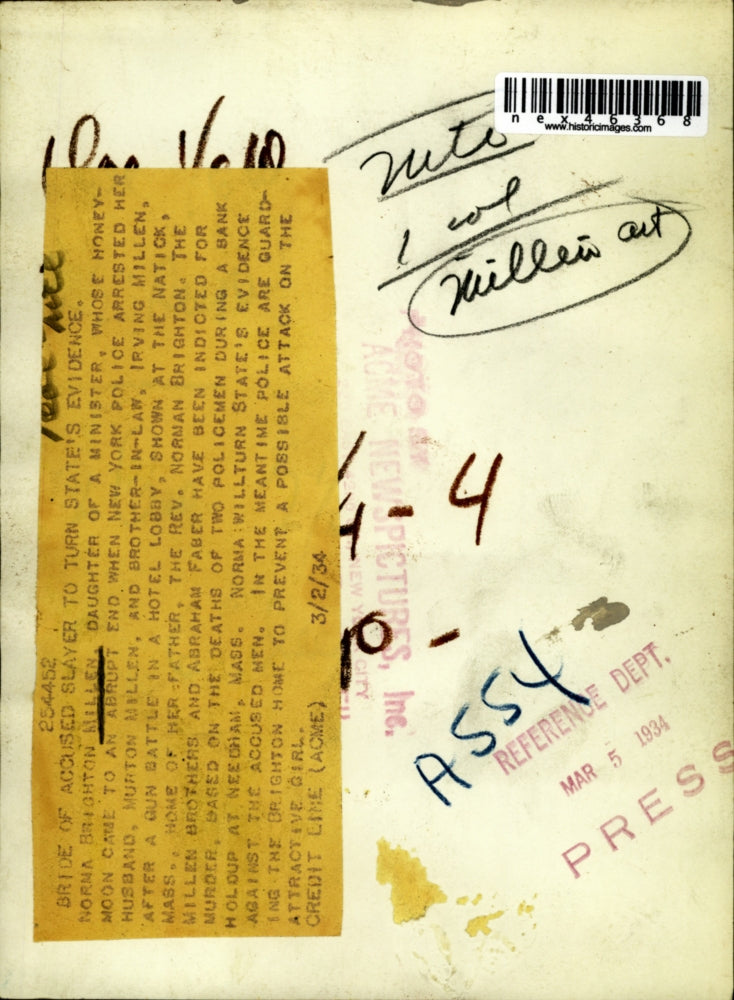 1934 Press Photo Norma Brighton Millen wife of accused slayer to turn state's ev