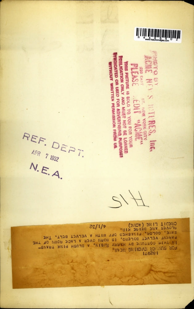 1932 Press Photo Model Wearing Harry Rubin Velvet Bolero & Lace Evening Gown