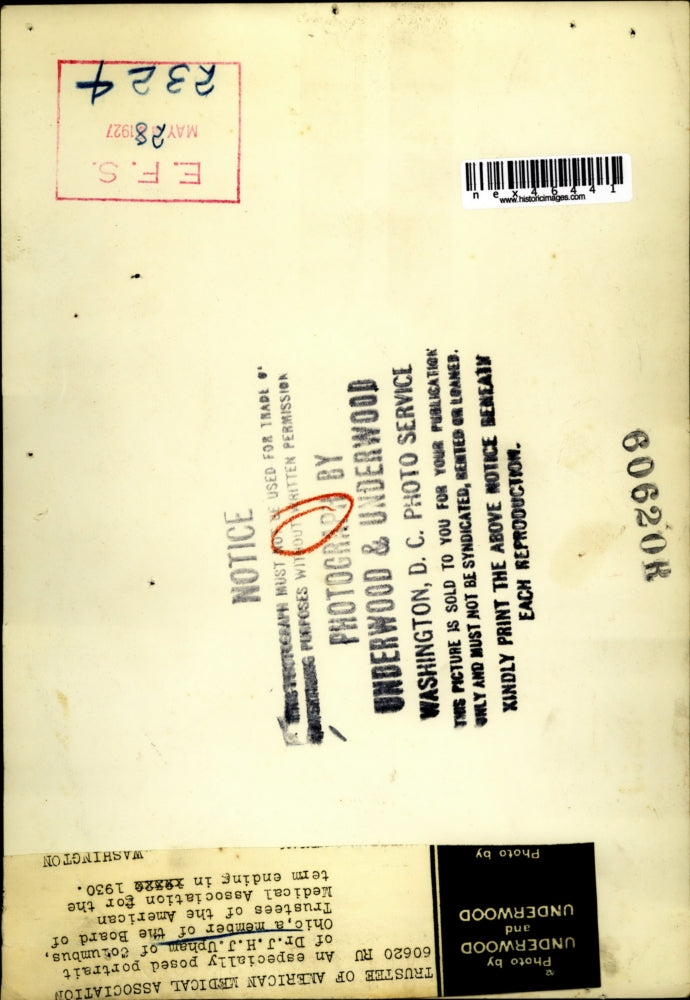 1927 Press Photo Dr JH J Upham, member of the American Medical Association