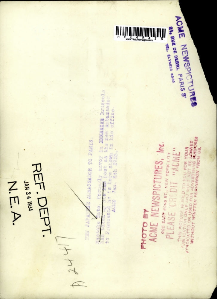 1933 Press Photo Naotake Sato, Japanese Ambassador to Paris