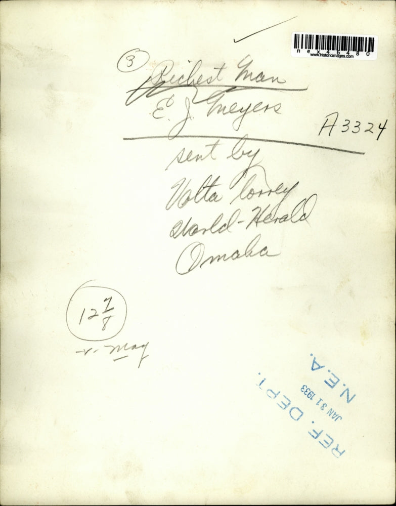 1933 Press Photo Richest Man E.J. Meyers