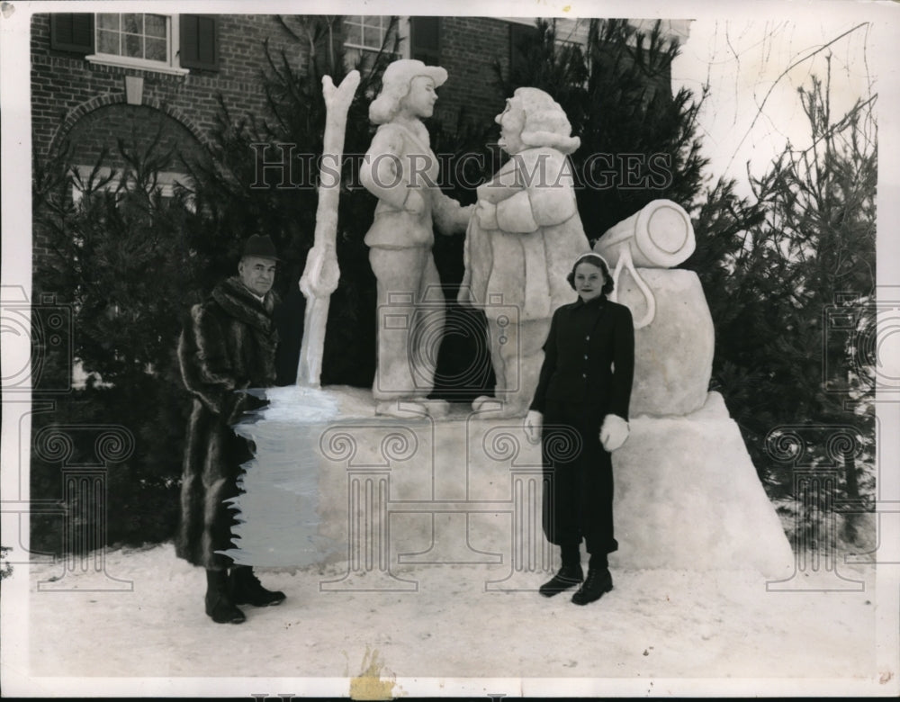 1937 Press Photo Snow sculpture at Winter Carnival at Dartmouth