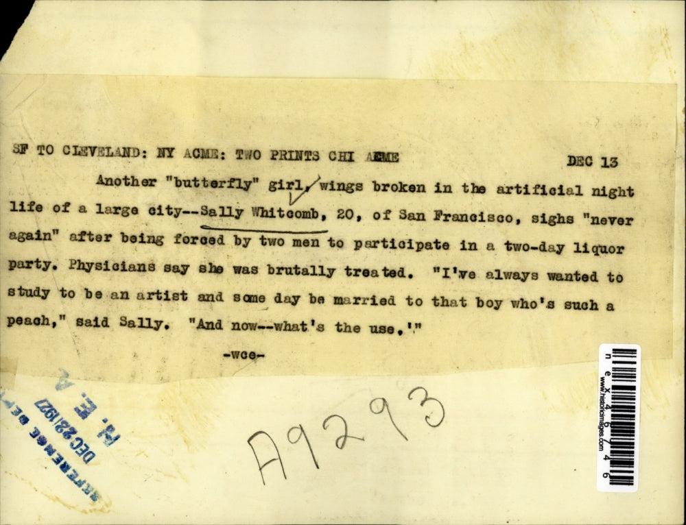 1927 Press Photo Sally Whitcomb of San Fransisco Butterfly Girl