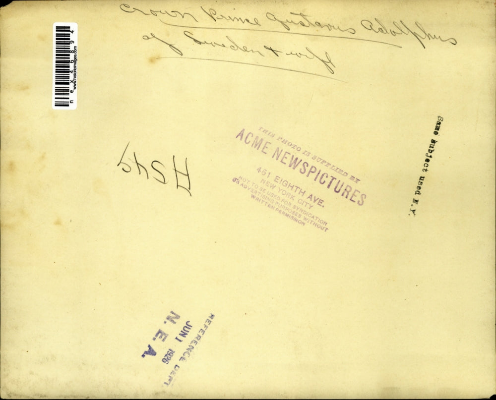 1926 Press Photo Crown Prince Adolphus of Sweden and his wife