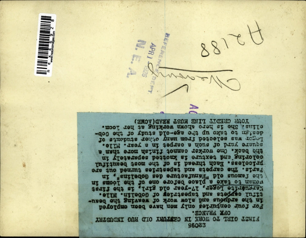 1926 Press Photo First girl in rug industry of France Marguerite Loger