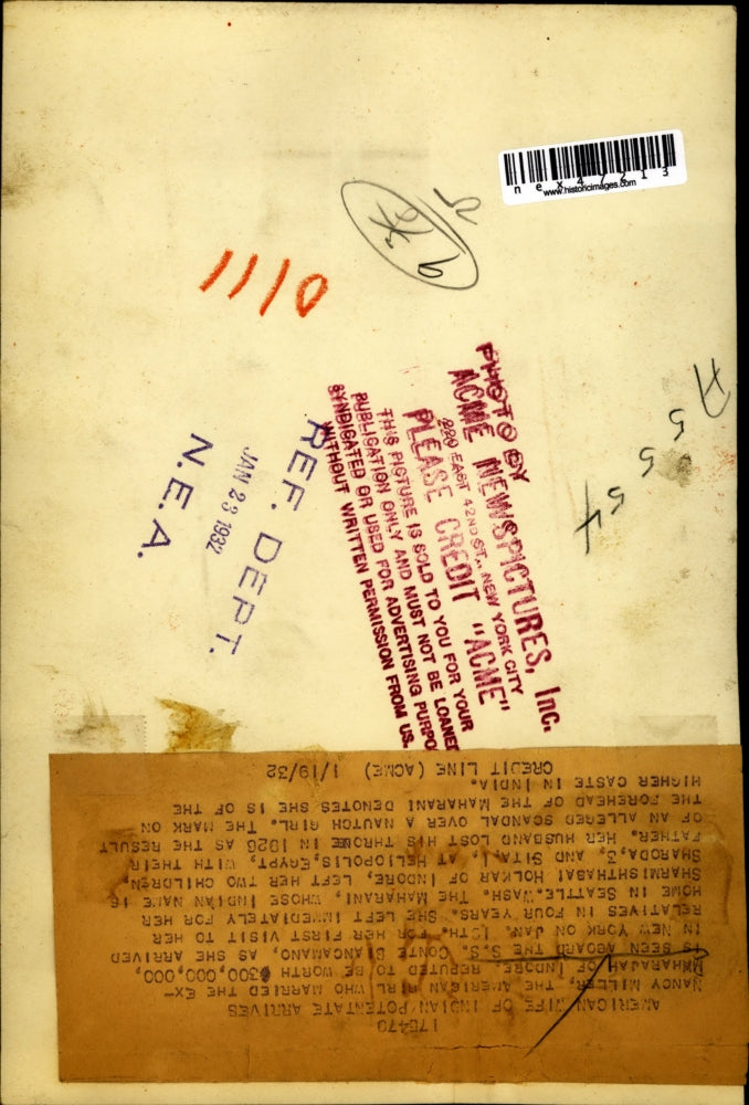 1932 Press Photo Nancy Miller, American wife of Maharajah of Indore