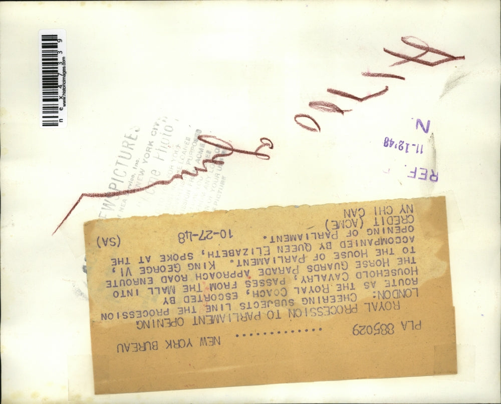 1948 Press Photo Royal procession to parliament opening King George VI