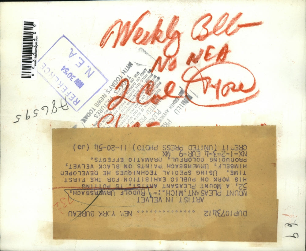 1954 Press Photo Rudolf Urmersbach, 52, a Mount Pleasant Artist