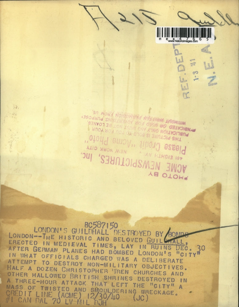 1940 Press Photo London's Guildhall Destroyed by German Bombs