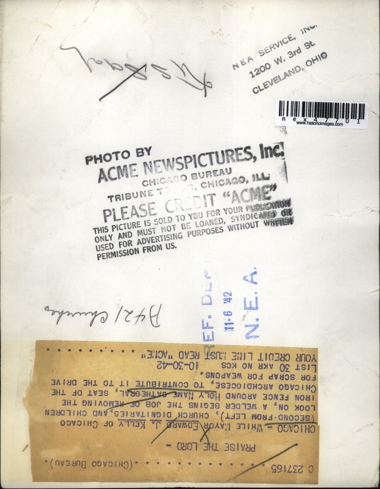 1942 Press Photo Chicago Mayor Ed J Kelly at Holy Name Cathedral