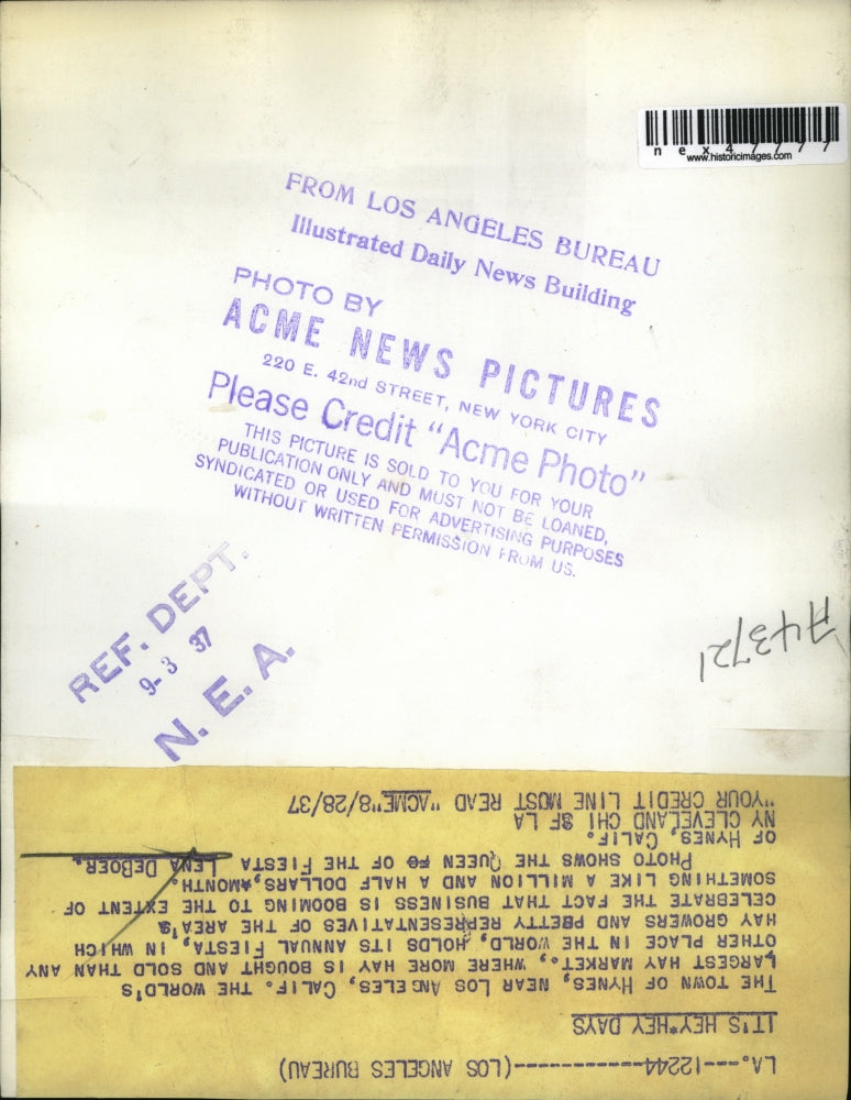 1937 Press Photo Queen of the fiesta Lena DeBoer of Hynes California