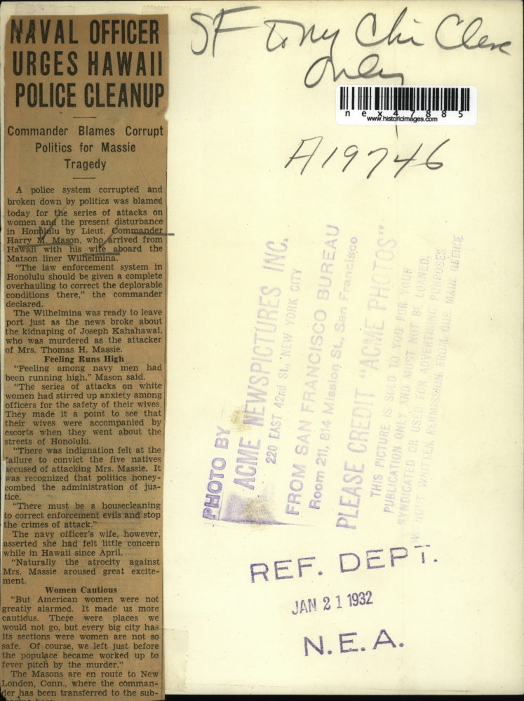 1932 Press Photo Lieutenant Commander Harry Mason and His wife Wilhelmina