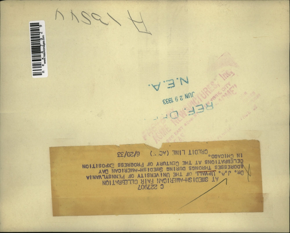 1933 Press Photo Dr. J.A.Upvali of Univ. of Penn. speak at Swedish-American Fair