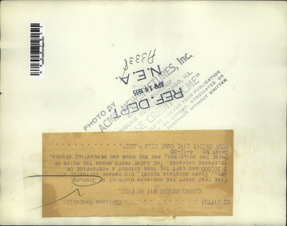 1935 Press Photo The wreckage of the business district from fire