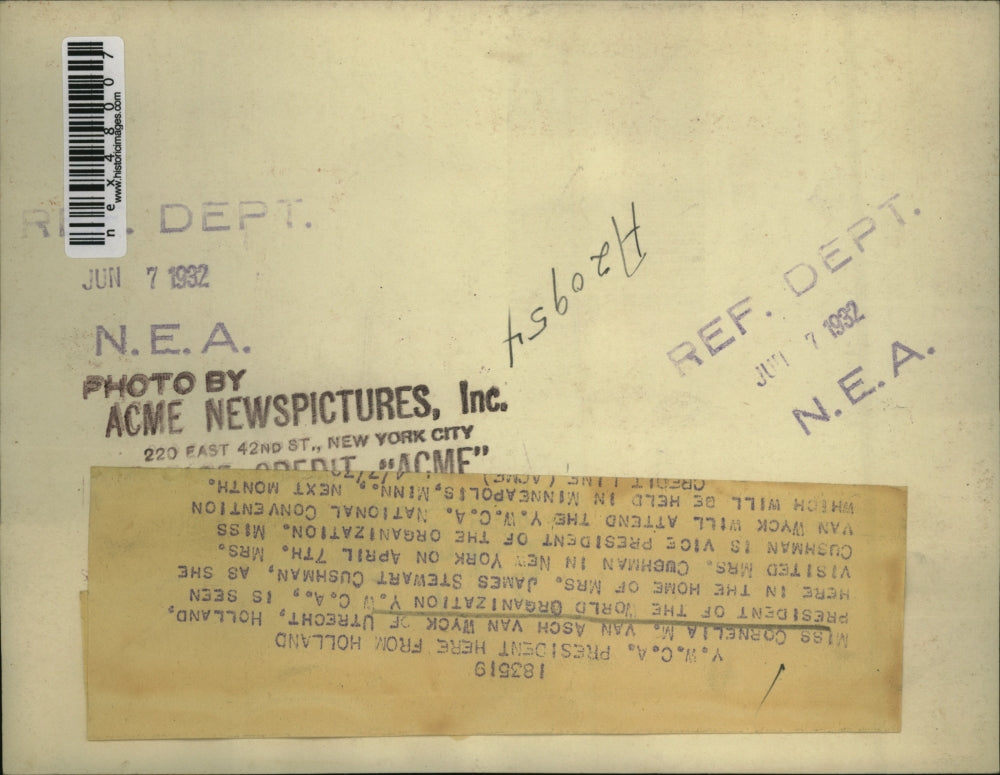 1932 Press Photo Ms. Cornelia M. Van Asch Van Wyck of Utrecht, Holland