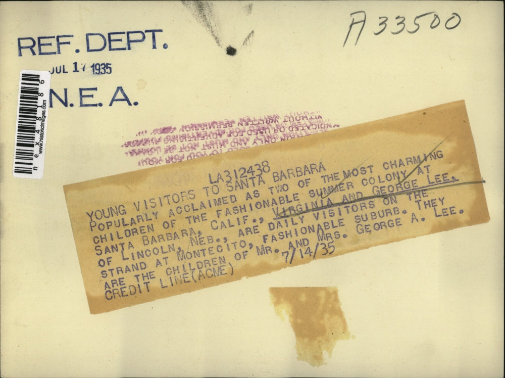 1935 Press Photo Virginia & George Lee of Lincoln Neb at Santa Barbara Calif