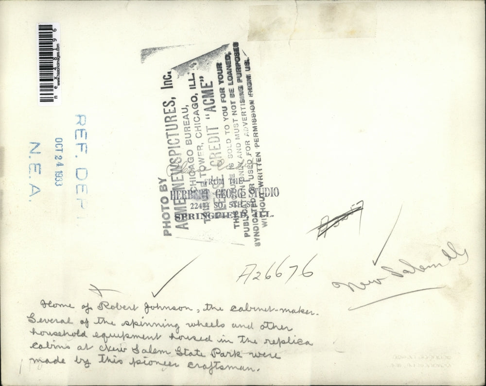 1933 Press Photo Home of Robert Johnson cabinet maker at Salem State Park