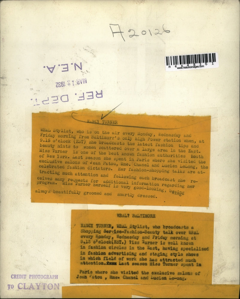 1932 Press Photo Nancy Turner of WBAL - nex48361