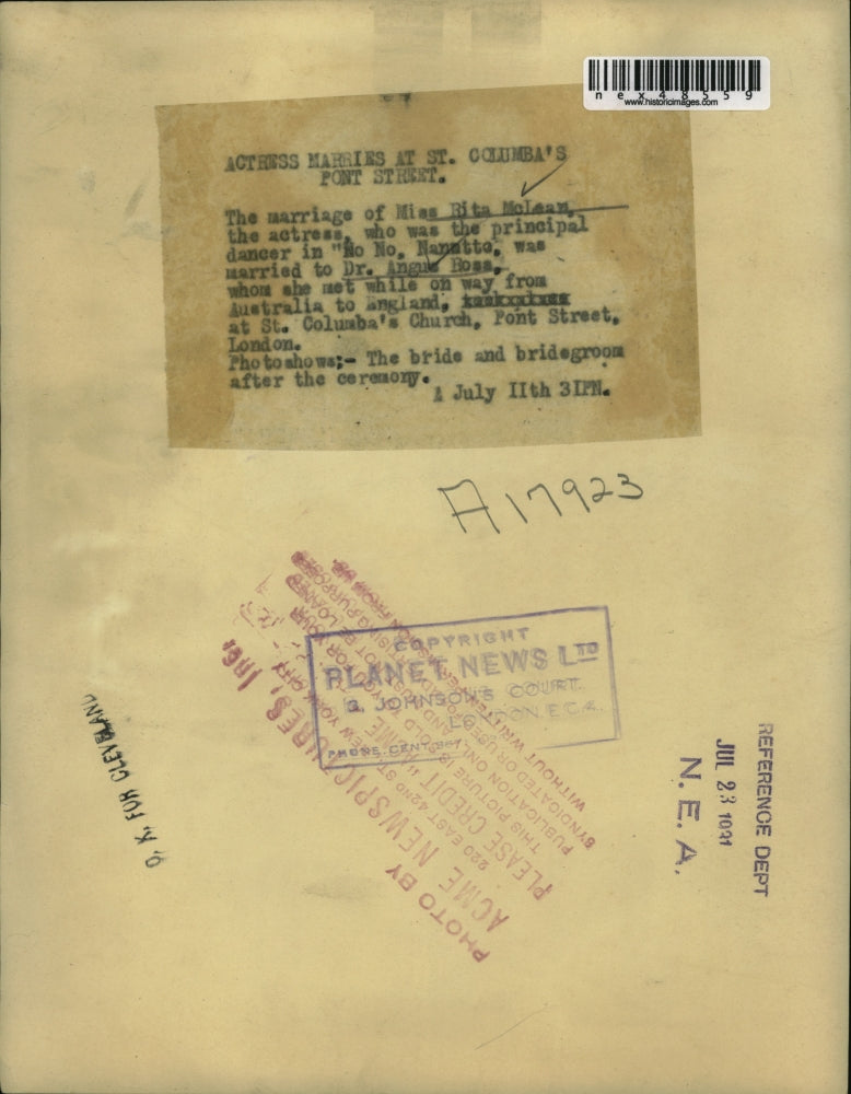 1931 Press Photo Ms.Rita McLean actress married to Dr. Angus Ross at London