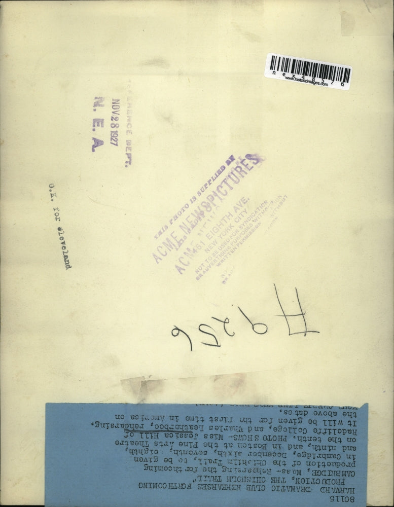 1927 Press Photo Ms. Jessica Hill and Charles Leatherbee, rehearsing