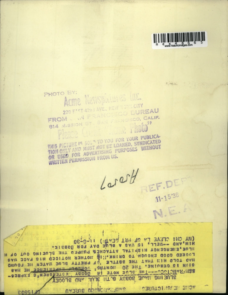 1938 Press Photo Bobby Westergren's expression is genuine